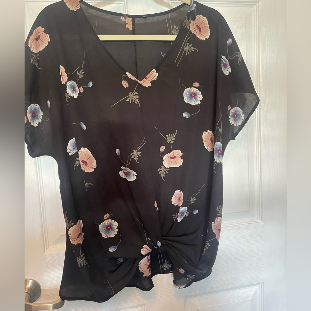 Sheer floral black top